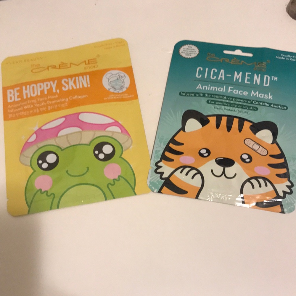 The Crème Shop Animal Face Mask Duo - Frog & Tiger - Green, Orange